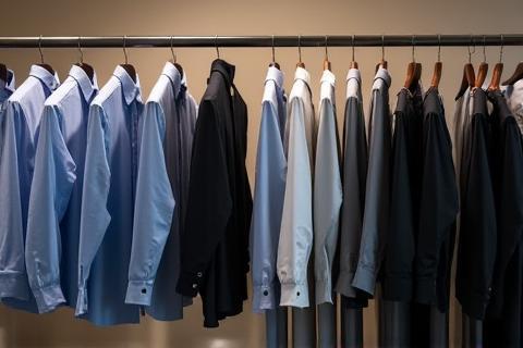 Display of ready-to-wear business shirts and trousers