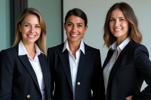 Team members wearing corporate uniforms
